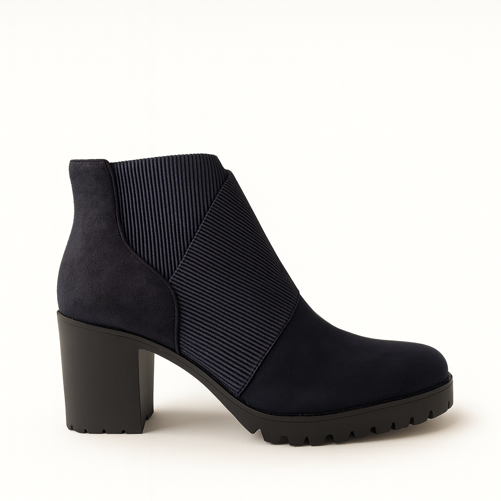 Celeste Ribbed Block Heel Ankle Boots