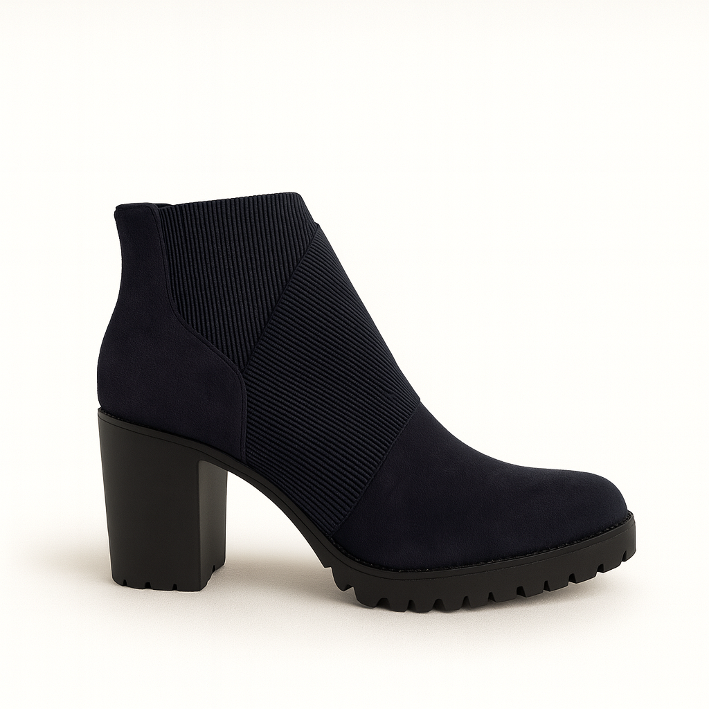 Celeste Ribbed Block Heel Ankle Boots