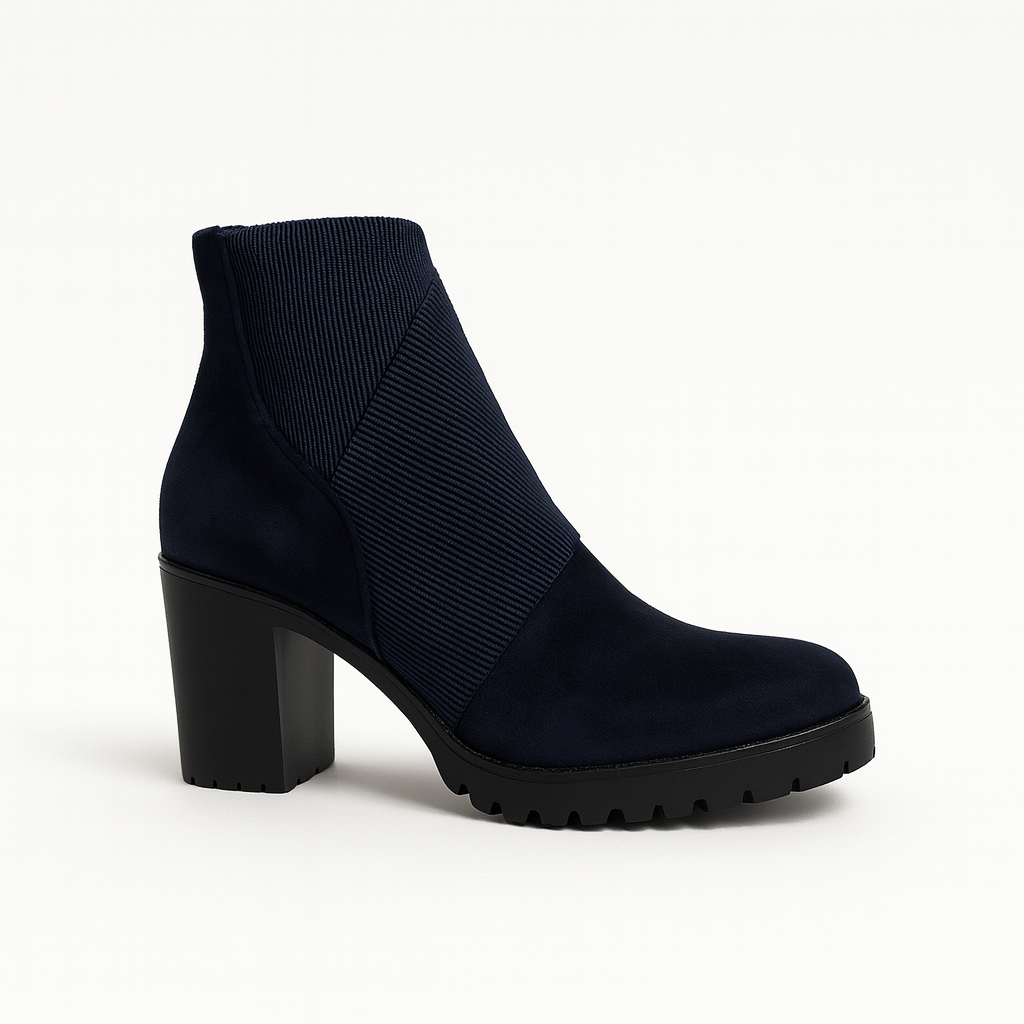 Celeste Ribbed Block Heel Ankle Boots