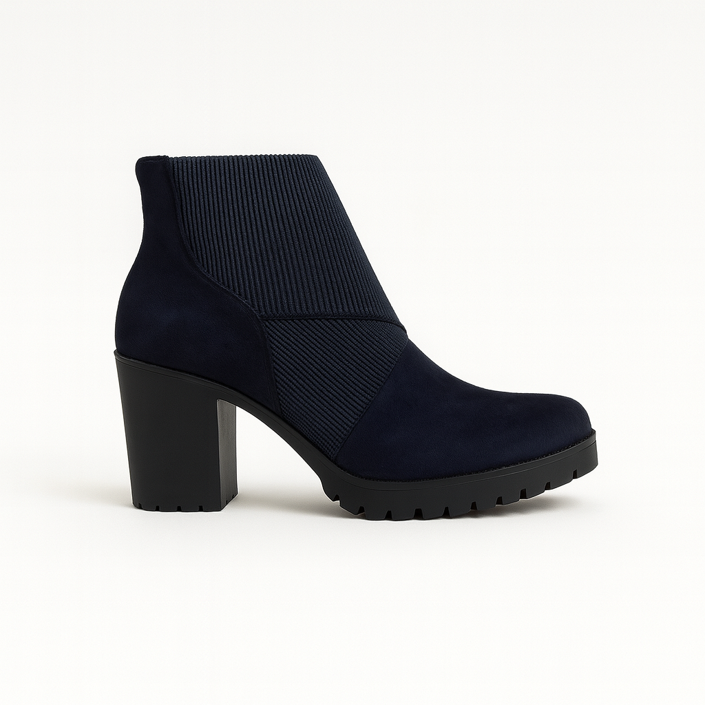 Celeste Ribbed Block Heel Ankle Boots
