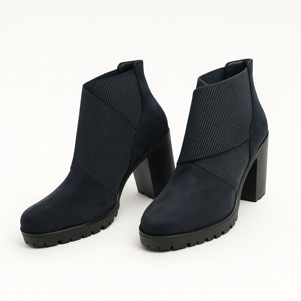 Celeste Ribbed Block Heel Ankle Boots