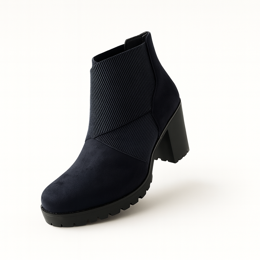 Celeste Ribbed Block Heel Ankle Boots