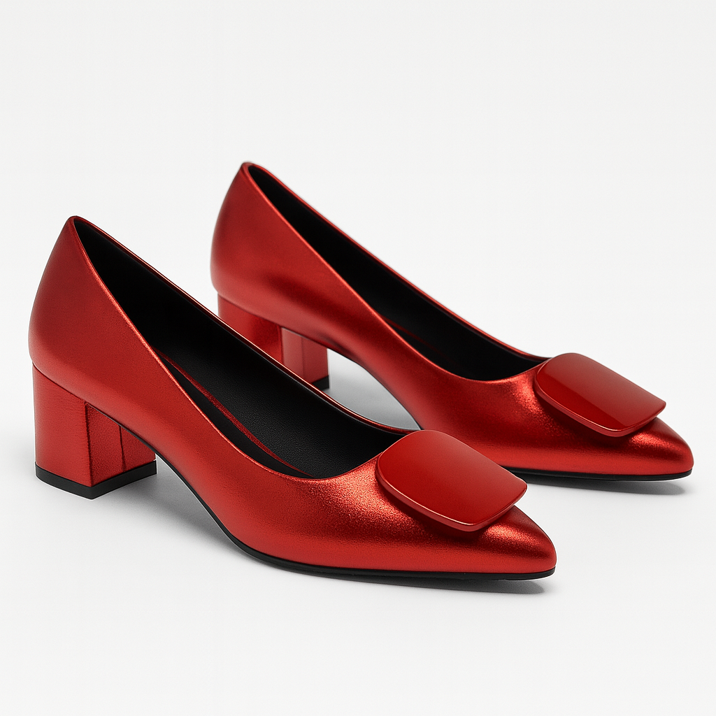 Elara Crimson Sculpted Block Heels