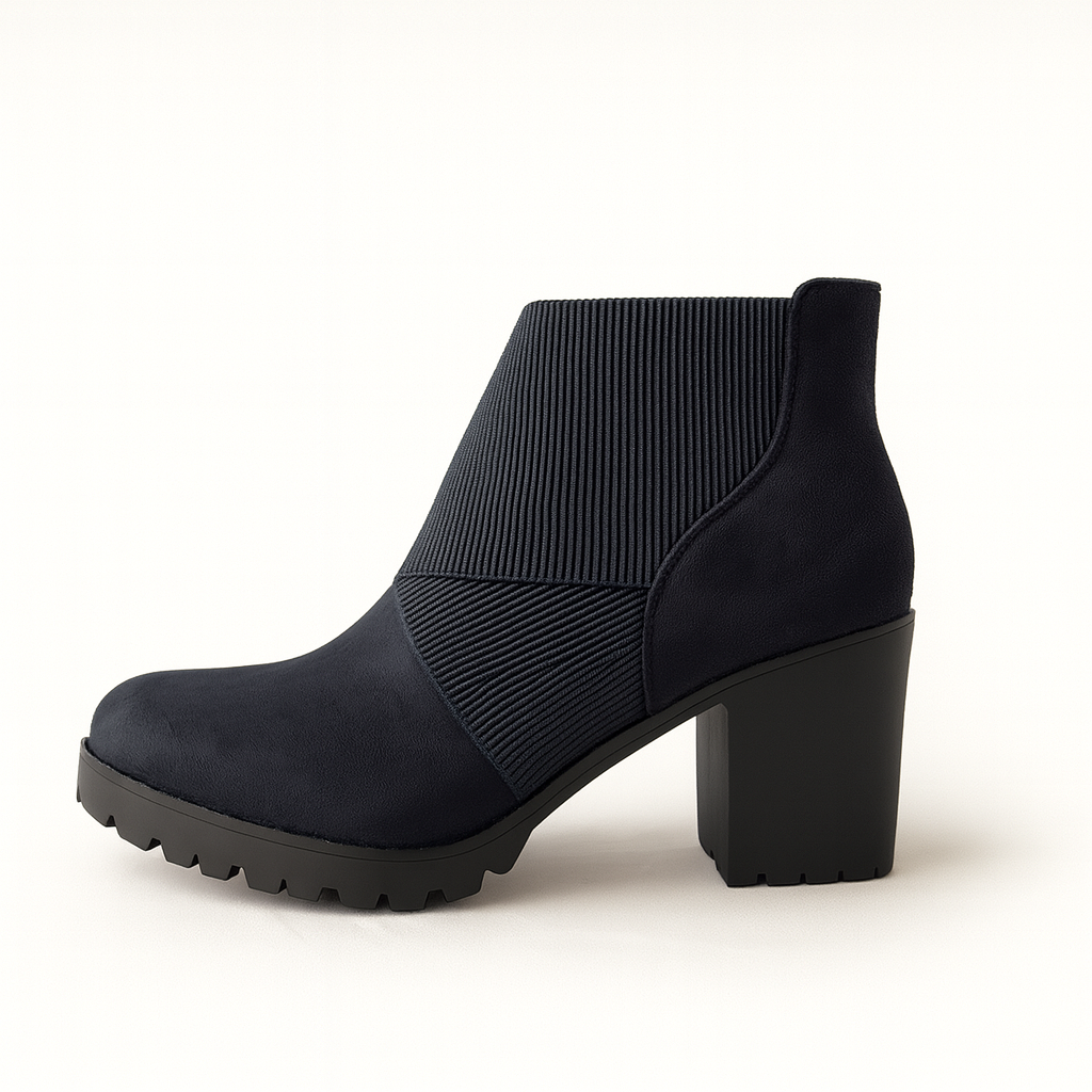 Celeste Ribbed Block Heel Ankle Boots