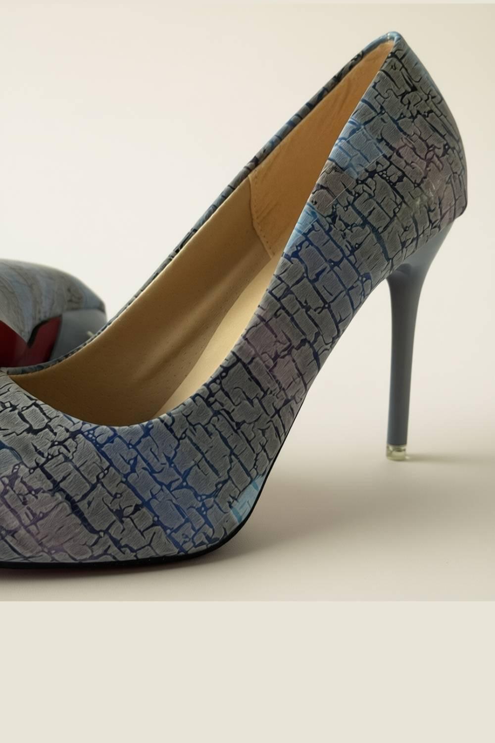 Detail shot of Oh! Divine Amara Textured Sky Heels showing premium finish and elegant stiletto heel.