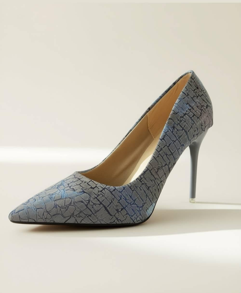 Detail shot of Oh! Divine Amara Textured Sky Heels showing premium finish and elegant stiletto heel.