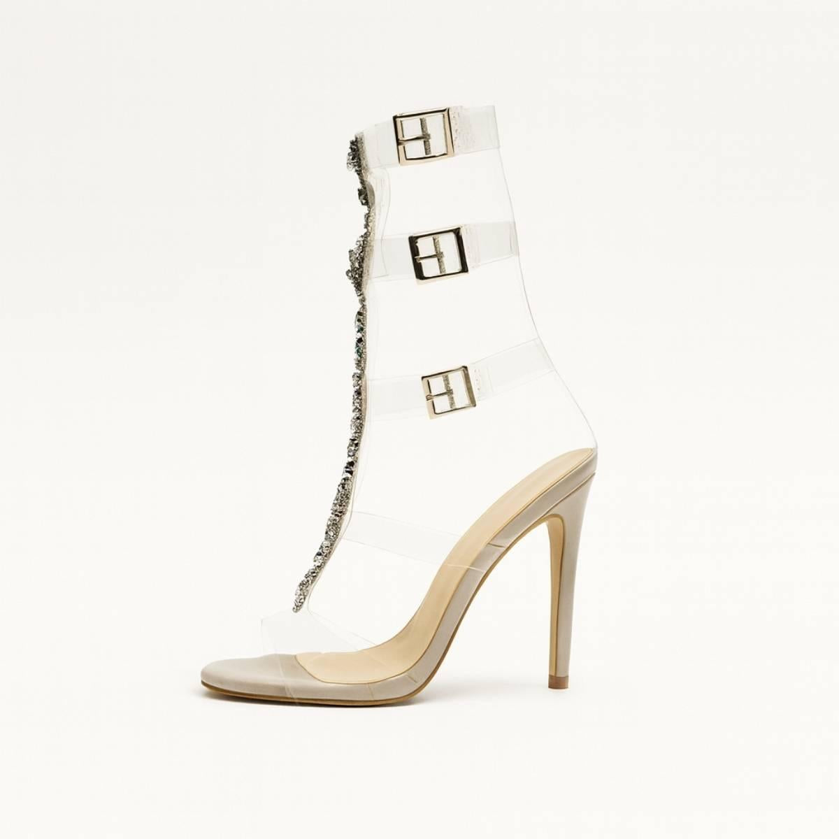 Left-side view of Crystal Veil Stiletto Heel with nude base and shimmering embellishments