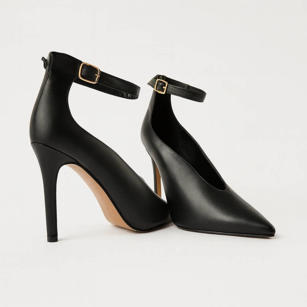 Pair of Divina Ankle Grace Stilettos showing pointed toe and ankle strap detail.