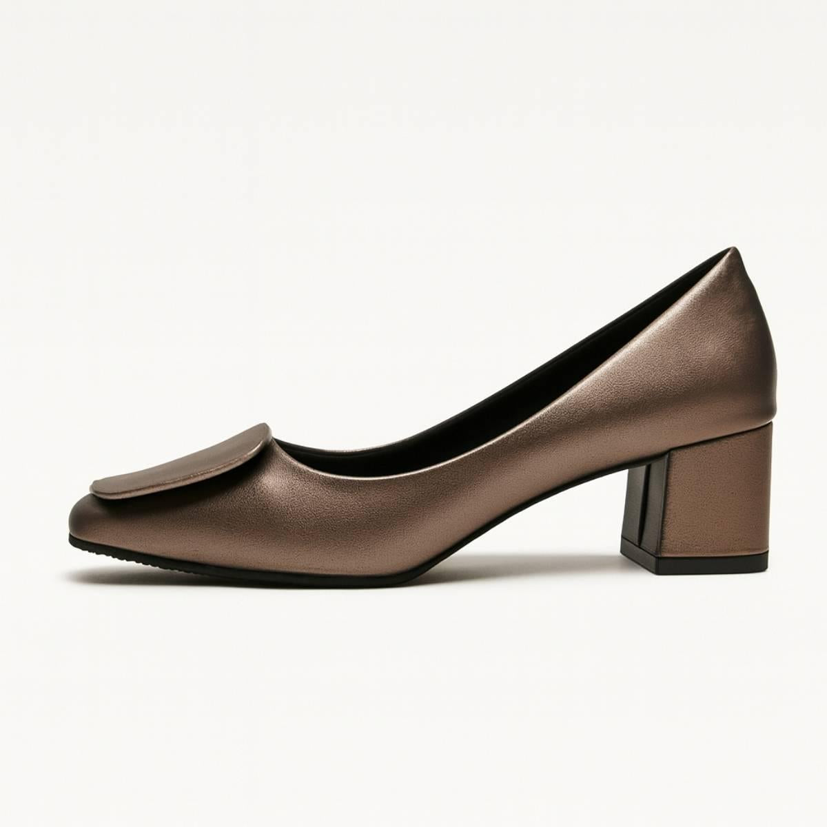 Side profile of Elara Bronze Sculpted Block Heel highlighting the sleek design and structured block heel.
