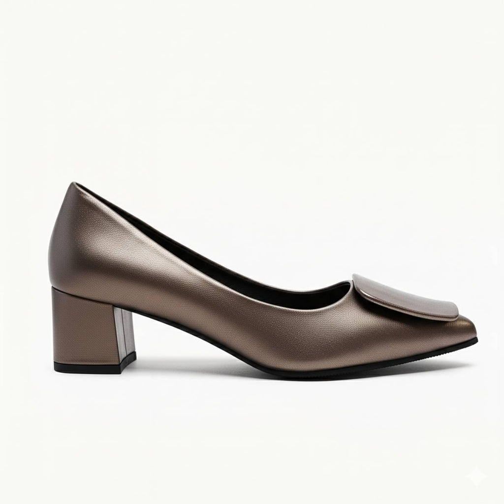 Right side profile of Elara Bronze Sculpted Block Heel highlighting the sleek design and structured block heel.