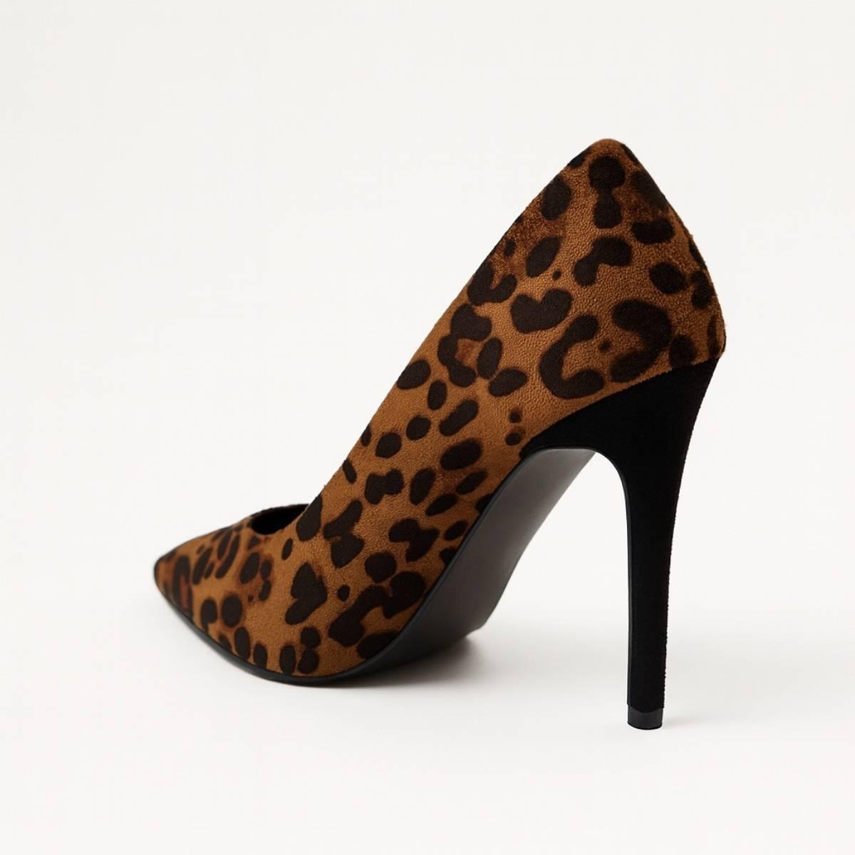 Back view of Oh! Divine Nia Wild Grace leopard print stiletto showing slim heel and sculpted silhouette.